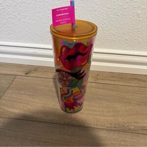 Starbucks Tim Singleton Pride 2023 Peace Love & Glitter Plastic Venti Cold Cup